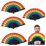 4 Pcs Pride Day Rainbow Folding Hand Fans Rainbow Fan Pride Folding Fans Hand Held Plastic Fan For LGBTQ Pride Parade Rainbow Wedding Party Decorations