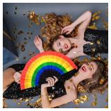 4 Pcs Pride Day Rainbow Folding Hand Fans Rainbow Fan Pride Folding Fans Hand Held Plastic Fan For LGBTQ Pride Parade Rainbow Wedding Party Decorations