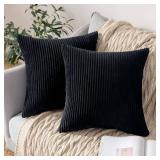MIULEE Winter Pack Of 2 Corduroy Soft Soild Decorative Square Throw Pillow Covers Cushion Cases Pillow Cases For Couch Sofa Bedroom 20 x 20 Inch 50 x 50 Cm Black