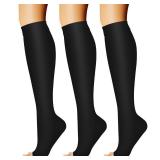 CHARMKING 3 Pairs Open Toe Compression Socks for Women & Men Circulation 15-20 mmHg is Best for All Day Wear Running Nurse (01 Balck/Black/Black, 2XL)