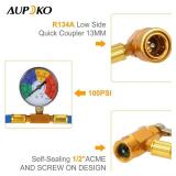 R134A AC Refrigerant Charge Hose Kit, 1/2" Self-Sealing Valve Can, and Recharge Hose with Pressure Gauge, Fits for Car AC Air Conditioning Refrigerant