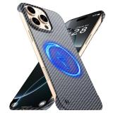 GRECAZO Magnetic Ultra-Thin Frosted Soft Touch Skin Borderless Carbon Fiber Bump Texture for iPhone 16 Pro Frameless Case 6.3" Slim Minimalist Lightweight Matte Hard for MagSafe Cover Case-Black