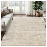 Soalmost 6x9 Area Rugs for Living Room, Stain Resistant Neutral Washable Rugs for Dining Room, Floral Vintage Non-Slip Thin Area Rug Farmhouse Rug Beige Ivory