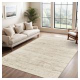 Soalmost 6x9 Area Rugs for Living Room, Stain Resistant Neutral Washable Rugs for Dining Room, Floral Vintage Non-Slip Thin Area Rug Farmhouse Rug Beige Ivory