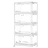 Clear Storage Bins with Lid 24Qt, 4 Pack Stackable Storage Bins, Acrylic Organizers, Plastic Multifunctional Folding Storage Bins, Plastic Stackable Storage Box for Bedroom, Living Room, Office