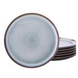 LERATIO Ceramic Plates Set of 6, 8.5 Inch Reactive Glaze Light Weight Porcelain Salad Plates,Modern Shape Dinnerware Dishes Set for Kitchen,Microwave&Dishwasher&Oven Safe,Resistant-Gray Blue