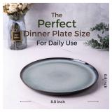 LERATIO Ceramic Plates Set of 6, 8.5 Inch Reactive Glaze Light Weight Porcelain Salad Plates,Modern Shape Dinnerware Dishes Set for Kitchen,Microwave&Dishwasher&Oven Safe,Resistant-Gray Blue