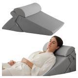 Bedluxe 3Pcs Orthopedic Bed Wedge Pillow Set, Foam Wedge Pillow Post Surgery for Back, Leg and Knee Support, Adjustable 9&12 Inch Folding Triangle Pillow for Sleeping, Acid Reflux, Snoring, Grey
