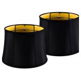 GOSO Black Lamp Shades Set of 2 Large Drum Lampshades -12x14x10 inch (Spider) Foldable Lamp Shade for Floor Lamps Table Lamp Natural Faux Silk Lampshade Replacement Rustic Shade-Easy Assembly