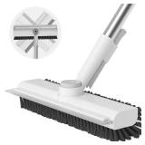 AIR U+ Floor Scrub Brush with Long Handle, 3 in 1 Scrape and Heavy-Duty Stiff Bristle Scrubber Brush for Cleaning Shower Bathroom, Patio, Garage, Kitchen, Wall and Deck