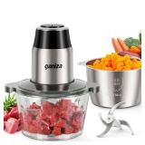 GANIZA Food Processors, Electric Food Chopper with Meat Grinder & Vegetable Chopper - 2 Bowls (8 Cup+8 Cup) with Powerful 450W Copper Motor - Includes 2 Sets of Bi-Level Blades for Fruits/Meat/Nuts