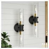 Rayogale Rechargeable Battery Wall Sconce 2 - Wireless, Dimmable, Timer, Remote, Touch Control, 3000K, USB-C Charging for Living Room, Bedroom Black Gold 2 Pack (Include 4 Specia Bulbs)