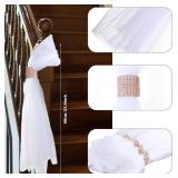 Threlaco 24 Set Wedding Aisle Chair Decorations 31.5 Inch Pew Bows with Long Tulle Tails and Rhinestone wrap for Wedding Ceremony Church Bridal Shower Banquet Decor (Rose Gold)