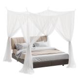 4 Corner Mosquito Net for Bed, Black Canopy Bed Curtains for Full Queen King Size Bed, Gothic Bed Canopy for Patio Indoor Outdoor, Halloween Decoration (White, 87X79X98"(Suggested for Full to King))