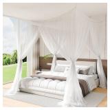 4 Corner Mosquito Net for Bed, Black Canopy Bed Curtains for Full Queen King Size Bed, Gothic Bed Canopy for Patio Indoor Outdoor, Halloween Decoration (White, 87X79X98"(Suggested for Full to King))
