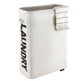 Caroeas 22" Rolling Slim Laundry Basket with Stand Foldable Waterproof Sorter and Organizer on Wheels Tall Thin Dirty Laundry Hamper Basket Home Corner Bin (Beige)