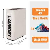 Caroeas 22" Rolling Slim Laundry Basket with Stand Foldable Waterproof Sorter and Organizer on Wheels Tall Thin Dirty Laundry Hamper Basket Home Corner Bin (Beige)