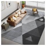 HOMFINE Washable Modern Area Rug - Geometric Style 5x7 Rugs for Living Room, Bedroom, Machine Washable Rug Soft Non Slip Non Shedding Area Rug - Grey, 5
