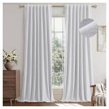 EMEMA Grayish White Linen Blackout Curtains 90 inch Length 2 Panels for Bedroom Living Room Thermal Insulated 100% Black Out Linen Drapes Room Darkening Curtains Luxury Decor for Window, 52 x 90 Inch