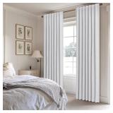 EMEMA Grayish White Linen Blackout Curtains 90 inch Length 2 Panels for Bedroom Living Room Thermal Insulated 100% Black Out Linen Drapes Room Darkening Curtains Luxury Decor for Window, 52 x 90 Inch