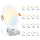 BesLowe 16 Packs 6 Inch 5CCT LED Recessed Ceiling Lights Ultra-Thin with Junction Box, 12W 150W Eqv, 3000K/3500K/4000K/5000K/6500K, 1200LM Dimmable Canless Downlights for Kitchen Hallway Dining Room