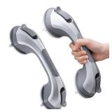LEVERLOC Grab Bars for Bathtubs and Showers 2 Pack Suction Grab Bar, Heavy Duty 12 Inch Shower Handle Removable Handrails for Seniors and Elderly, Bathroom Safety Grip No Drilling Waterproof Silver