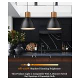 ELYONA Hammered Pendant Light, 10.2 Industrial Hanging Lamp with Solid Wood & Metal Shade, Modern Pendant Light Fixtures for Kitchen Island, Bar, Farmhouse Dining Room, Bedroom, Living Room, Black