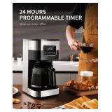 SHARDOR 10-Cup Programmable Coffee Maker, Regular & Strong Brew Drip Coffee Machine for Home and Office, Auto Shut Off, Permanent Filter, Silver