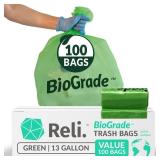 Reli. Biodegradable 13 Gallon Trash Bags | 100 Count | ASTM D6954 | Green | Eco-Friendly | Oxobiodegradable Under Certain Conditions (See Product Description)