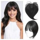 Cesomeey Hair Topper Clip in Bangs, 360° 3D Cover Hair Toppers for Women with Thinning Hairs, Upgrade Topper with Bang Clip, 10 Inch Straight Hairs Pieces for Women Daily Wear (2#-Natural Black)