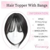 Cesomeey Hair Topper Clip in Bangs, 360° 3D Cover Hair Toppers for Women with Thinning Hairs, Upgrade Topper with Bang Clip, 10 Inch Straight Hairs Pieces for Women Daily Wear (2#-Natural Black)