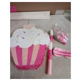 Sosation 15.7" Cupcake Pinata for Birthday Party Supplies with Stick, Blindfold and Confetti for Kids Girls Baby Shower Candy Donut Ice Cream Pinata Party Supplies Party Decoration Prop(Cute)