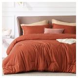 Bedsure Queen Comforter Set - Burnt Orange Soft Bedding for All Seasons, Cationic Dyed Bed Set, 3 Pieces, 1 Queen Size Comforter (90"x90") and 2 Pillow Shams (20"x26"+2")