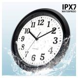 Caysie 12 Inch Sealed Indoor Outdoor Waterproof Wall Clock, Durable Silent Non-Ticking Battery Operated Quality Quartz Round Clock, Wall Decorative for Patio, Pool, Bathroom (Black)