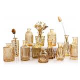 TBWIND Gold Amber Glass Bud Vases Set of 12, Small Vases for Flowers, Champagne Mini Vintage Vases for Centerpieces,Bud Vase in Bulk for Wedding Decor,Single Flowers,Office and Home Table Flower DÃ©