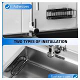 Cisily Kitchen Sink Caddy Sponge Holder in The Sink, Stainless Steel Kitchen Sink Organizer, Brush Holder, Dish Cloth Hanger, Sink Stopper Holder with 2 Installation Ways (Suction & Adhesives