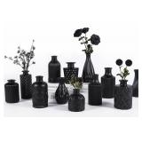 TBWIND 12pcs Glass Bud Vases Set, Small Vases for Flowers, Black Bud Vase for Centerpieces in Bulk, Mini Vintage Vase for Rustic Wedding Decorations, Office and Home Table Flower Decor-Green