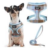 PUPTECK Soft Mesh Dog Harness and Leash Set Pet Puppy Cat Comfort Padded Vest No Pull Harnesses, BlueandBrown, XS - Retail: $17