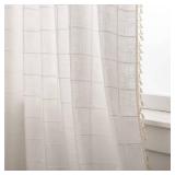 Deeprove White Boho Curtains for Bedroom 84 Inches Long, Cream Checkered Bohemian Chic Textured Embroidery Plaids, Vintage Handmade Tassels Country Decor Drapery, Rod Pocket, 1 Panel W52 x L84 - Retai