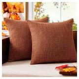MIULEE Burlap Linen Throw Pillow Covers 18x18 Inch Set of 2 Rust Farmhouse Fall Decorative Pillows Modern Pillowcases Soft Accent Cushion Covers for Outdoor Couch Sofa Bedroom Livingroom Home Decor - 