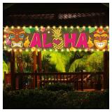 OuMuaMua Hawaiian Luau Party Decorations, Aloha Party Decorations, Tiki Decorations Aloha sign with Lights for Summer Aloha Moana Hawaii Luau Party Decoration, Tropical Birthday Tiki Party Supplies - 