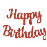 BEISHIDA Red Happy Birthday Banner - NO DIY,10Feet,Pre-Strung-Glitter Backdrop Happy Birthday Sign,Decorations for Women,Bday Party Decorations - Retail: $6