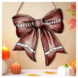 RattanView Bow Wooden Hanging Sign Fall Football Bow Wall Hanging Wall Art Thanksgiving Bowknot Welcome Door Sign Decor for Autumn Harvest Indoor Outdoor Porch Decor - Retail: $7