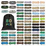 Riakrum 80 Pcs Paracord 550 10 Feet Paracord Cord Parachute Ropes Multifunction Bracelets Making Kit with Drawstring Bag for DIY Making Lanyard Dog Collar Gift Crafting(Nature Color) - Retail: $34