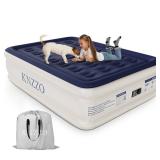 KNZZO Air Mattress Full with Built-in Pump, Blow Up Mattress with Soft Flocked Top, Leakproof Inflatable Mattress, Foldable Waterproof Air Bed for Home, Guests, Camping, with Storage Bag - Retail: $96