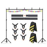 Forlogic 10x7.5Ft Backdrop Stand, Heavy Duty Adjustable Photo Back Drop Stand for Party, Photography, Banner Stand (Includes Six Background Stand Clamps) - Retail: $40