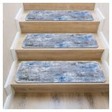 Boho Stair Treads Non-Slip Stair Carpet 15PCS 8\X30\in Blue Stair Runner for Wooden Steps Rubber Backing Stair Mats Washable Reusable Stair Rugs Indoor Safety for Elders Kids Dogs - Retail: $50in