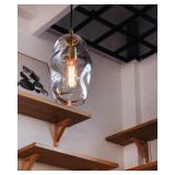 CASAMOTION Pendant Light Fixtures Glass Pendant Lights Kitchen Island Modern Gold Brass Kit Clear Organic Globe Bar Counter Dining Room Large Lamp Shade 12 Inch Height 1 Pack