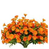 alyptus 8 Bundles Artificial Flowers for Outdoors Faux Mums UV Resistant Plastic Fall Plants Fake Greenery Orange Daisy Bulk for Home Gardenr Window Box Pathway Plante Wedding Decor (Orange) - Retail: