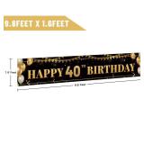 Large Happy 40th Birthday Decoration Banner, Black and Gold Happy 40th Birthday Banner Sign, 40th Birthday Party Decorations Supplies(9.8x1.6ft) - Retail: $10